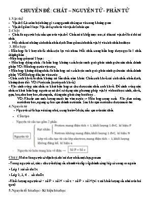 Chuyên đề bài tập Hóa học Lớp 8 Chất - Nguyên tử - Phân tử